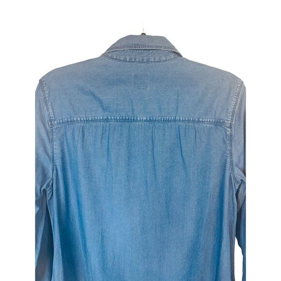 Gap Medium Denim Button-Up Dress Long Sleeve Viscose Blue - Picture 5 of 11